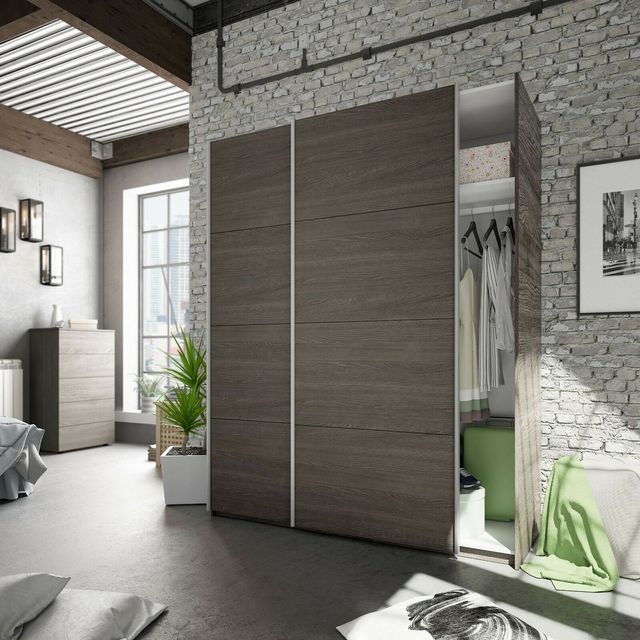 Armario dos puertas correderas, ropero dormitorio, de segunda mano por