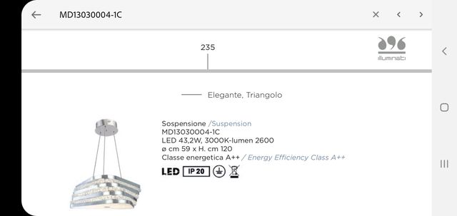 lampara moderna italiana TRIANGOLO 49cm led 43,2w