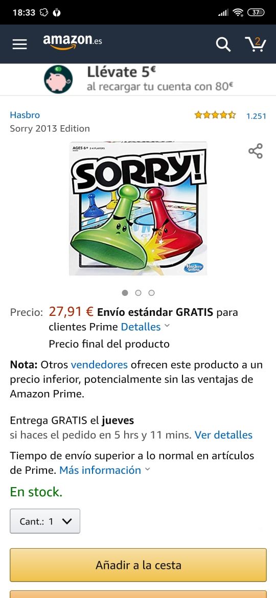 Sorry Disney juego de mesa