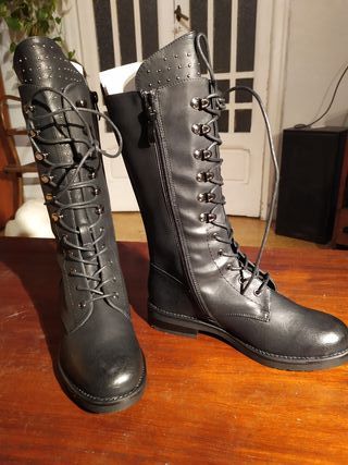 Bosanova Botas Altas con Cordones para Mujer, 39, Negro Reacondicionado