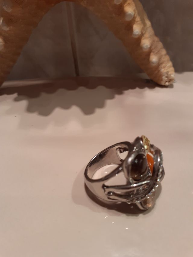 RE. Anillo plata  con piedras preciosas variadas