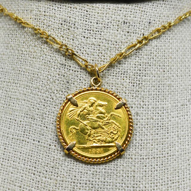 Colgante con moneda George V, 1931, oro de 22k