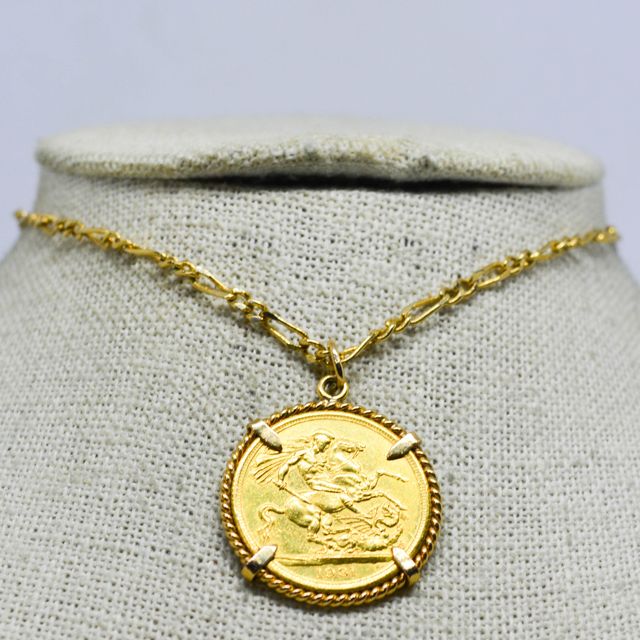 Colgante con moneda George V, 1931, oro de 22k
