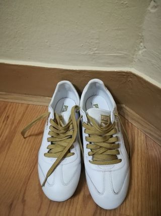 zapatillas puma mujer blancas y doradas