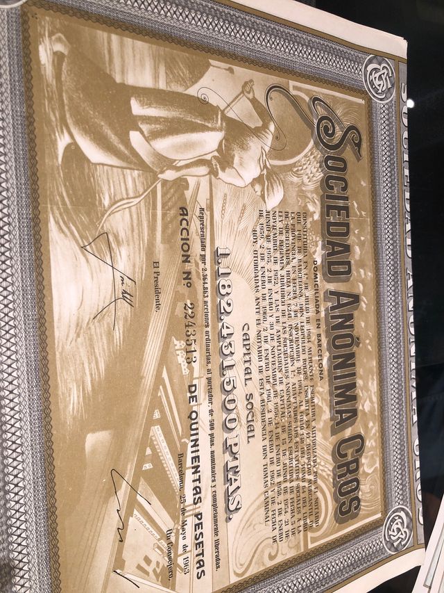 Acción antigua Sociedad Anónima Cros