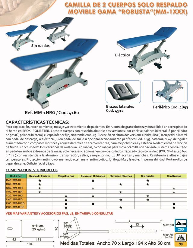 Camillas gama alta fisioterapia