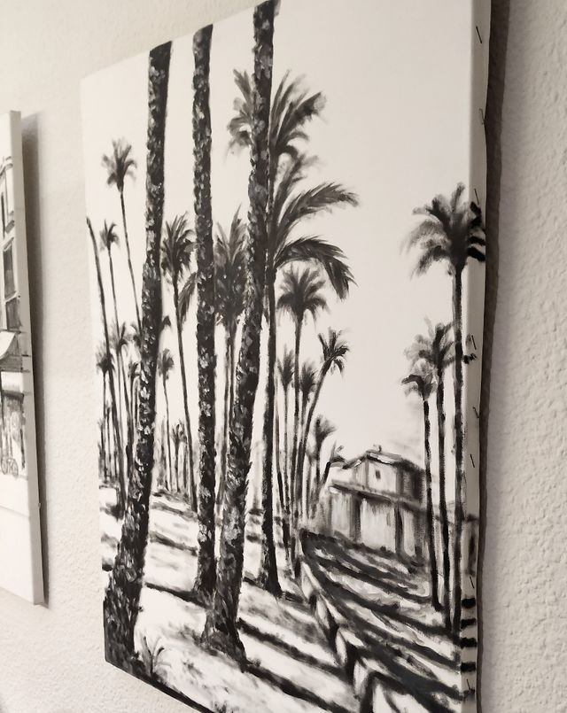 Cuadro Elche pintado a mano, paisaje de palmeras de segunda mano por