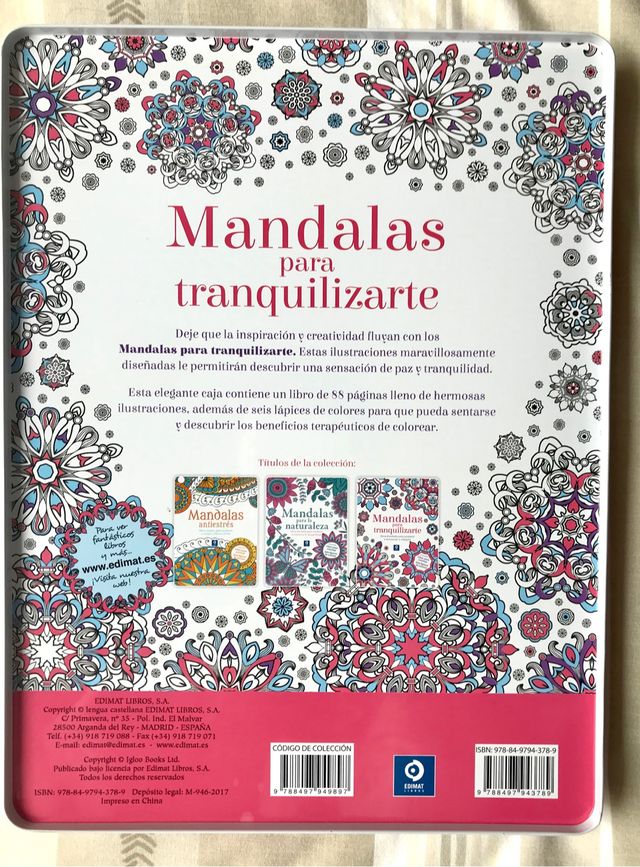 Libro Mandalas + caja latón + lápices