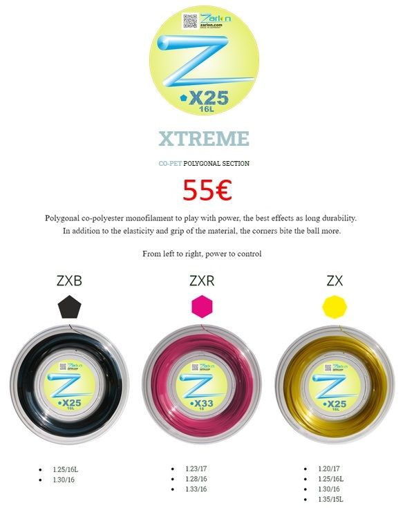 Cordaje tenis 200m Zarlon Xtreme o Hibrid