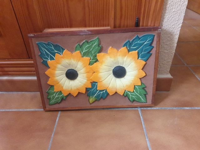 cuadro girasoles de madera