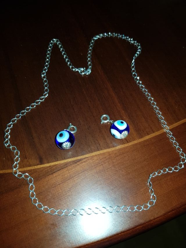 cadena de plata y 2 bolas colgante