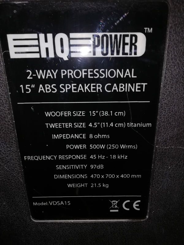 HQ POWER ABS Speaker Altavoz 500W Negro