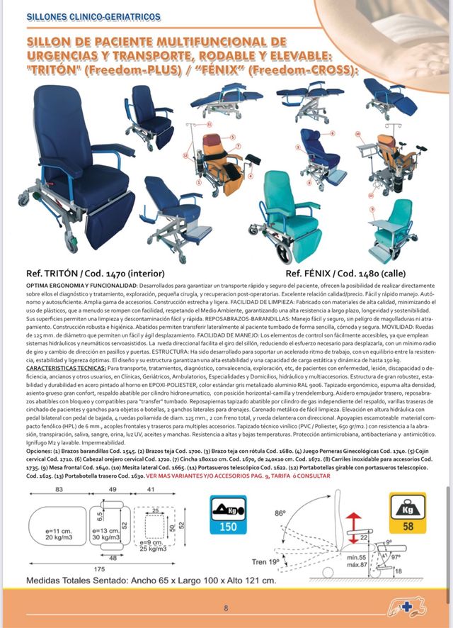 Sillón clínico geriátrico elevable con ruedas