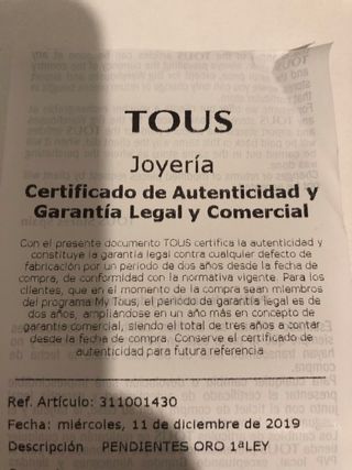 pendientes tous infantil