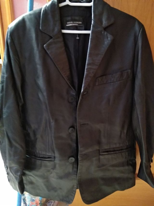 chaqueta, americana, piel , negro  /