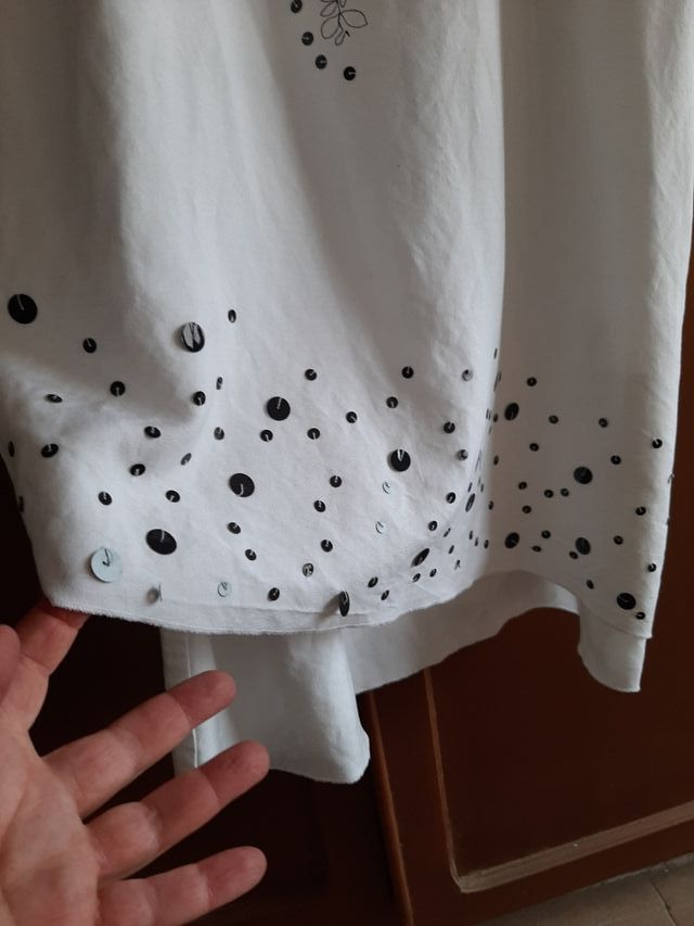 Vestido blanco y negro lino