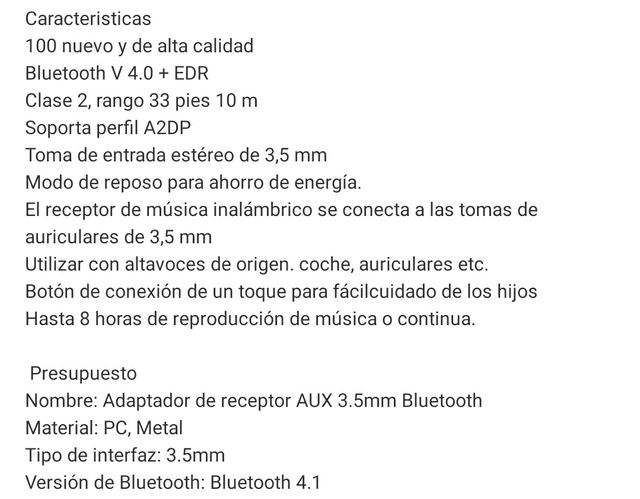 Receptor de audio bluetooth auxiliar universal