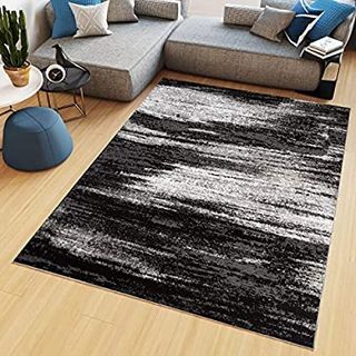 Tapiso Maya Alfombra de Sal/ón Sala Comedor Dise/ño Moderno Gris Negro Blanco Geom/étrico C/írculos Delgada 80 x 150 cm