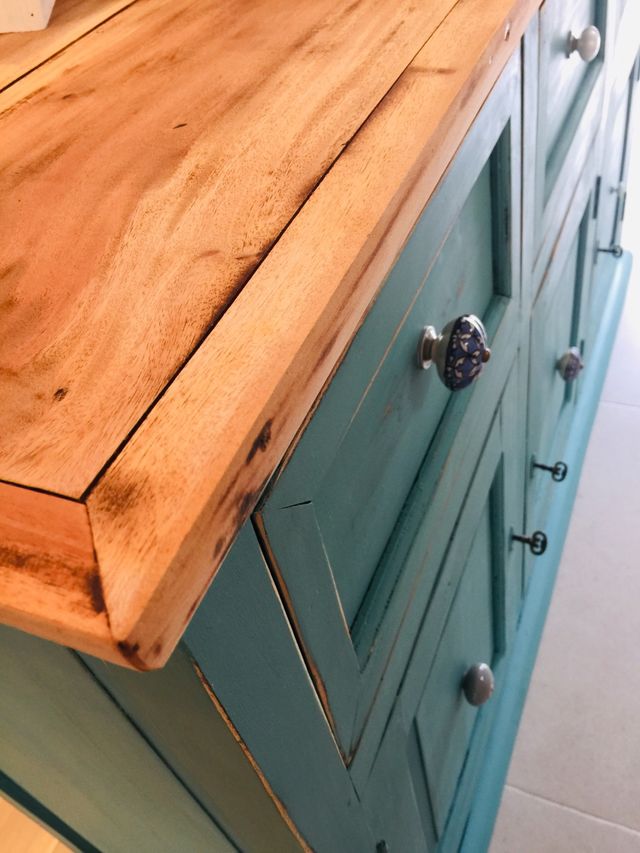 Aparador bufet Indonesio decapado boho vintage de segunda mano por 1