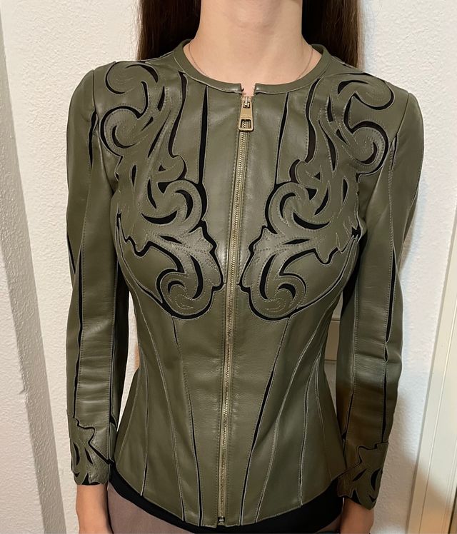 Chaqueta barroco de cuero Versace Collection