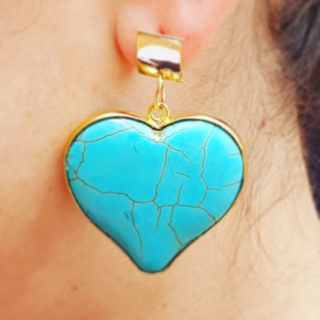 orecchini a cuore turchesi e placcati in oro