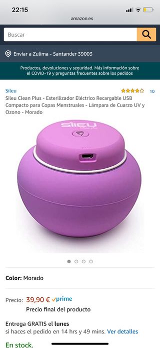 Esterilizador El/éctrico Recargable USB Compacto para Copas Menstruales Azul L/ámpara de Cuarzo UV y Ozono Sileu Clean Plus