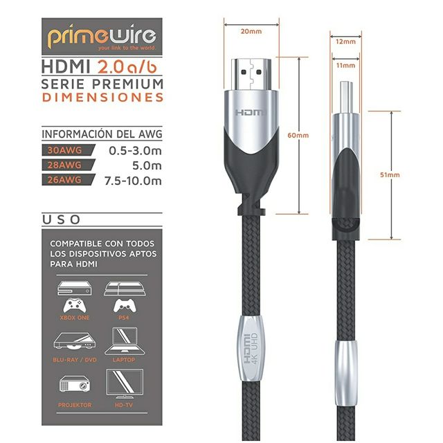 Cable HDMI 2.0  Mallado 2 Metros  4K