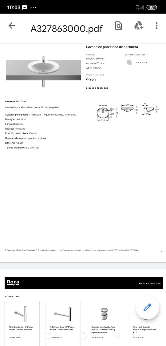 lavabo roca java nuevo a estrenar