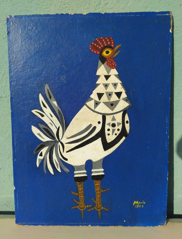 CUADRO VINTAGE AL ÓLEO, Gallo Blanco 1963, firmado