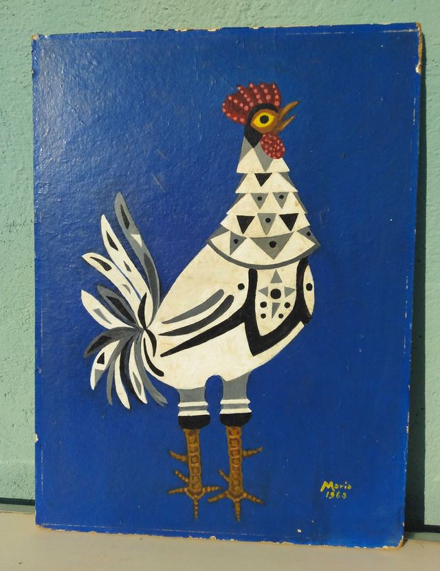CUADRO VINTAGE AL ÓLEO, Gallo Blanco 1963, firmado