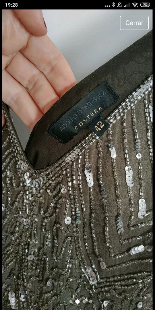 Vestido champán y pedrería Adolfo Domínguez