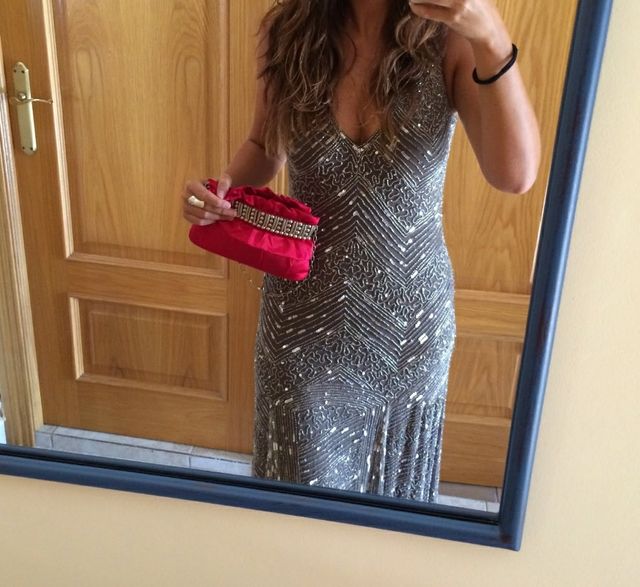 Vestido champán y pedrería Adolfo Domínguez