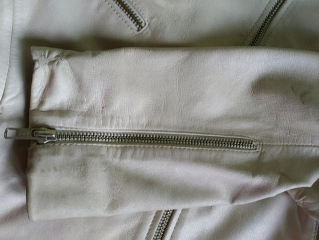 CAZADORA PIEL GENUINA BLANCA ZARA