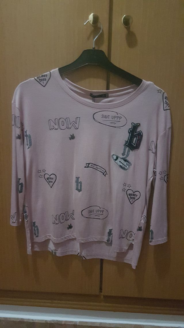 Camiseta media manga Rosa Bershka