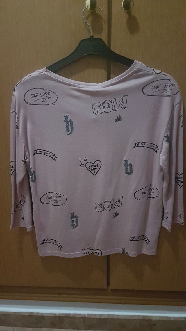 Camiseta media manga Rosa Bershka