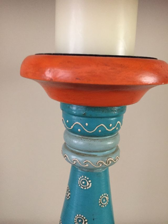 Portavelas madera lacada bicolor, 31 cm