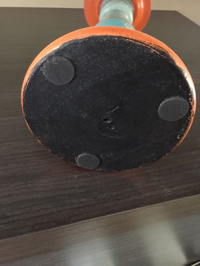 Portavelas madera lacada bicolor, 31 cm