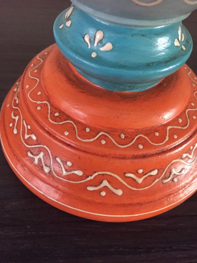 Portavelas madera lacada bicolor, 31 cm