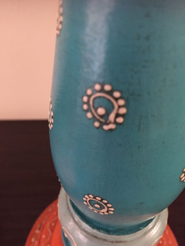 Portavelas madera lacada bicolor, 31 cm