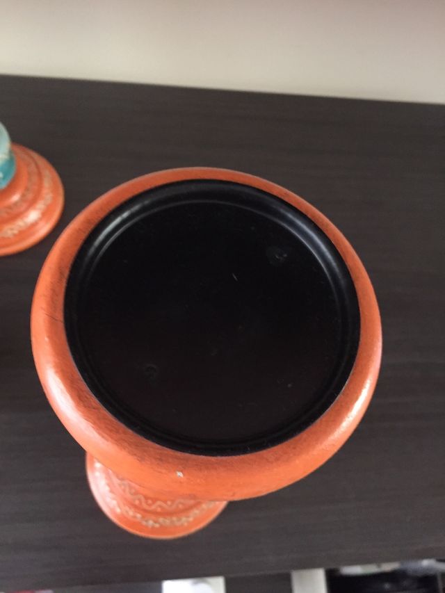 Portavelas madera lacada bicolor, 31 cm