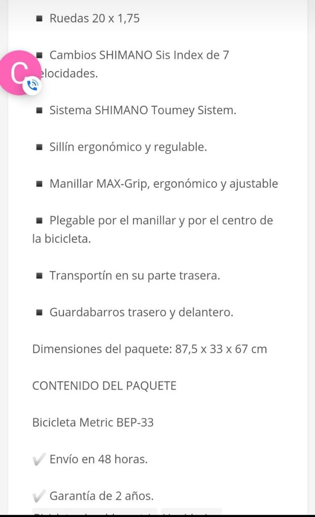 Bicicleta plegable metric bep-33 blanca