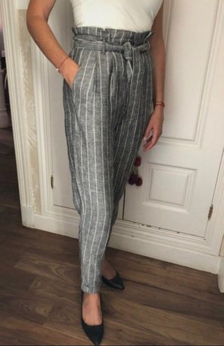 Mujer Pantalón straight con lino vichy Negro | Pantalones Bershka \u003c  Esperando a Christine