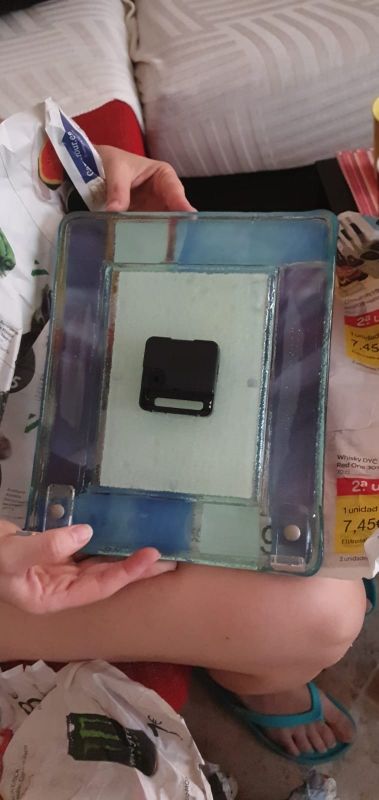 Juego de reloj y plato decorativo vidrio