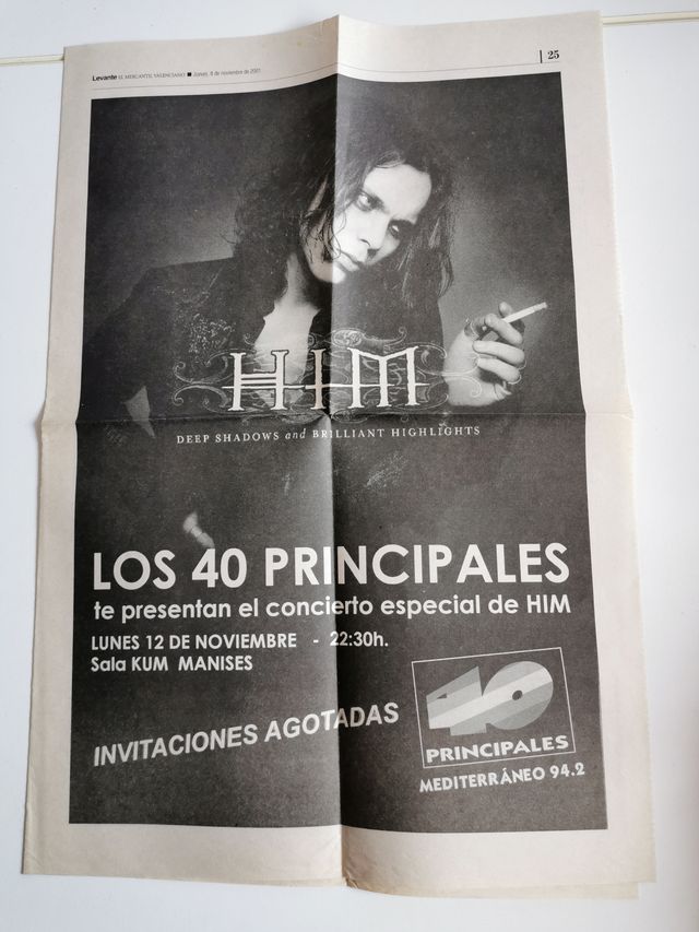 Hoja Periódico Promocion HIM Concierto