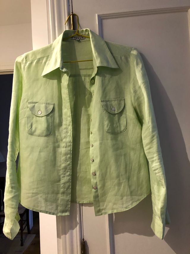 Camisa de lino verde hoja mujer