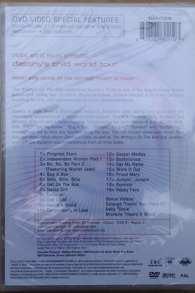 DVD ESPECIAL DESTINY´S CHID WORLD TOUR  19 temas