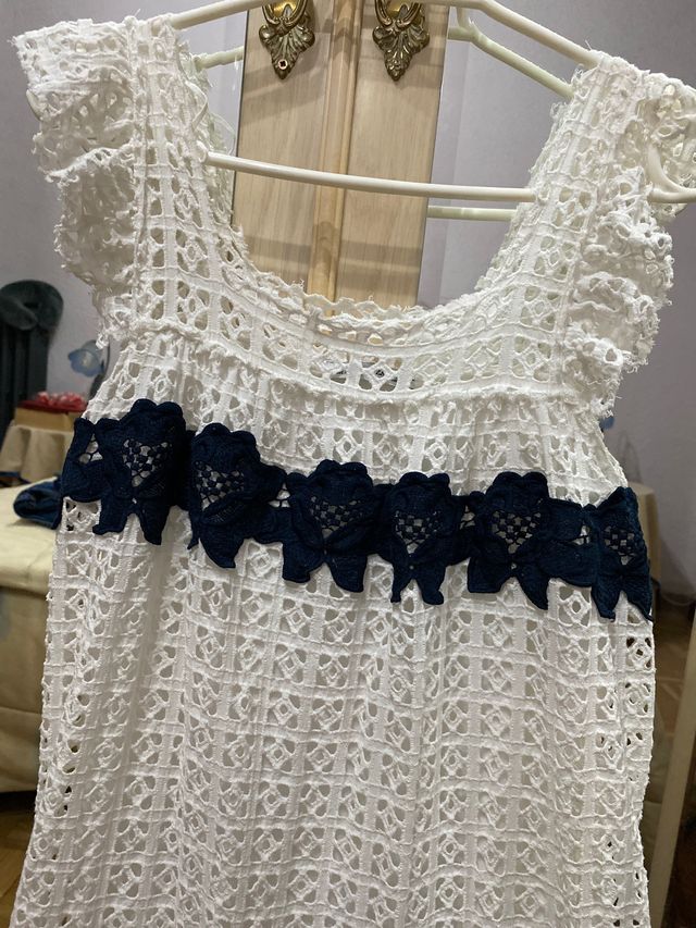 Vestido zara crochet blanco y azul