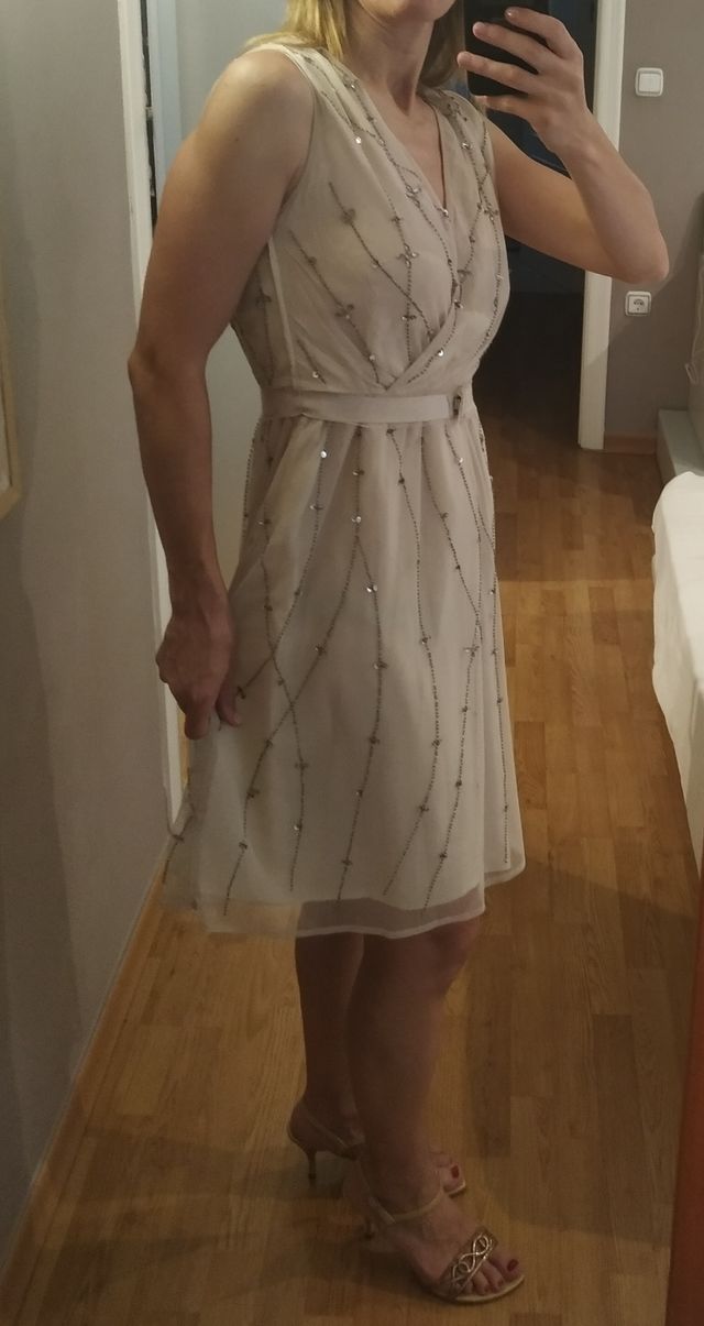 Vestido fiesta, pedreria, Talla 40, marca Amite