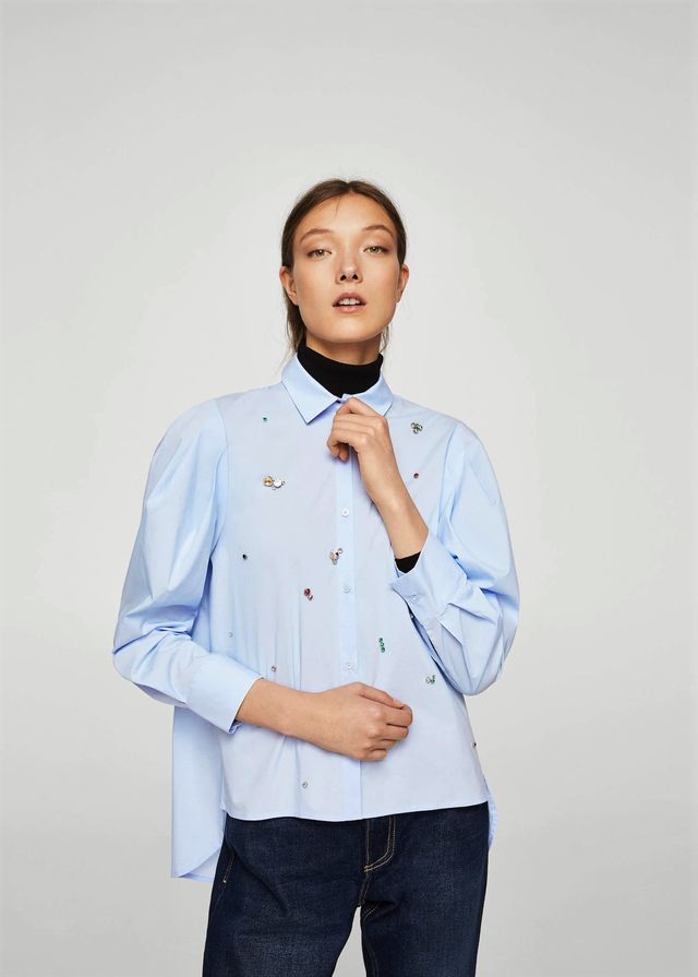 camisa apliques azul