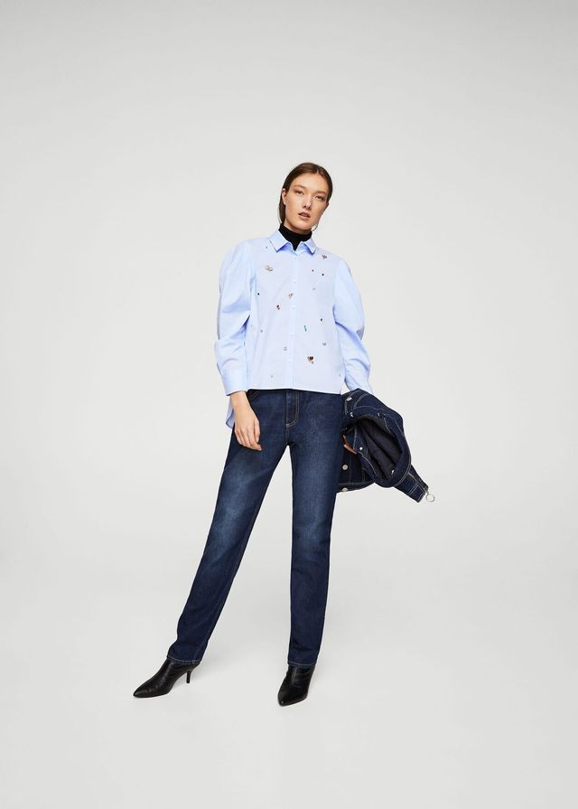 camisa apliques azul